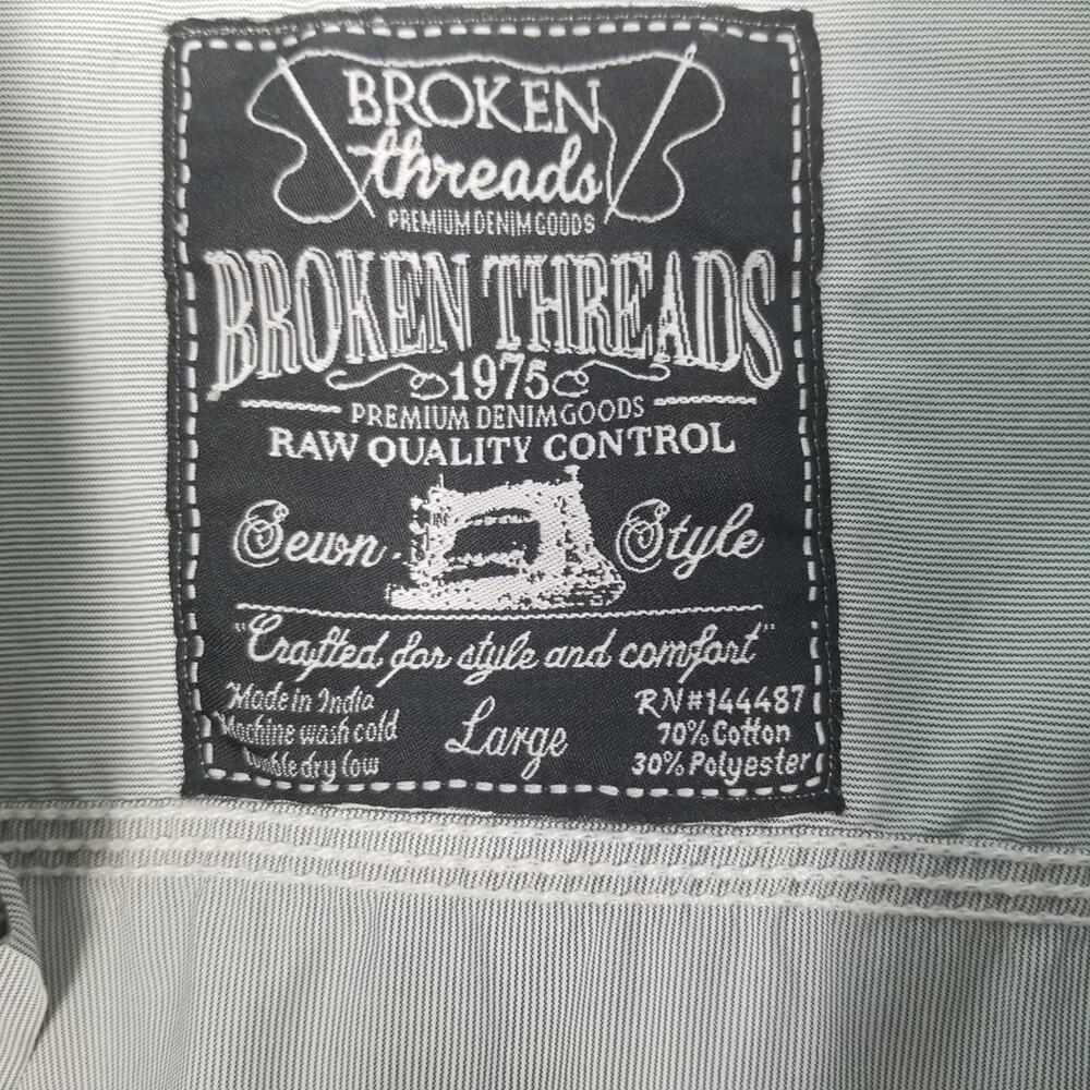 Broken Threads Men's Size L Gray & White Striped … - image 3